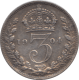 1904 SILVER THREEPENCE ( FINE ) - Threepence - Cambridgeshire Coins