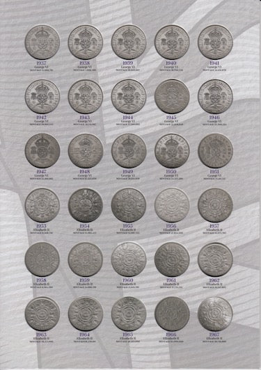 1905 - 1967 GREAT BRITISH FLORIN TWO SHILLING COIN HUNT COLLECTORS ALBUM - Coin Album - Cambridgeshire Coins