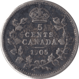 1905 CANADA SILVER 5 CENTS - SILVER WORLD COINS - Cambridgeshire Coins