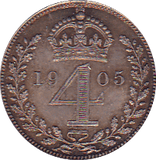 1905 MAUNDY FOURPENCE ( EF ) - Maundy Coins - Cambridgeshire Coins