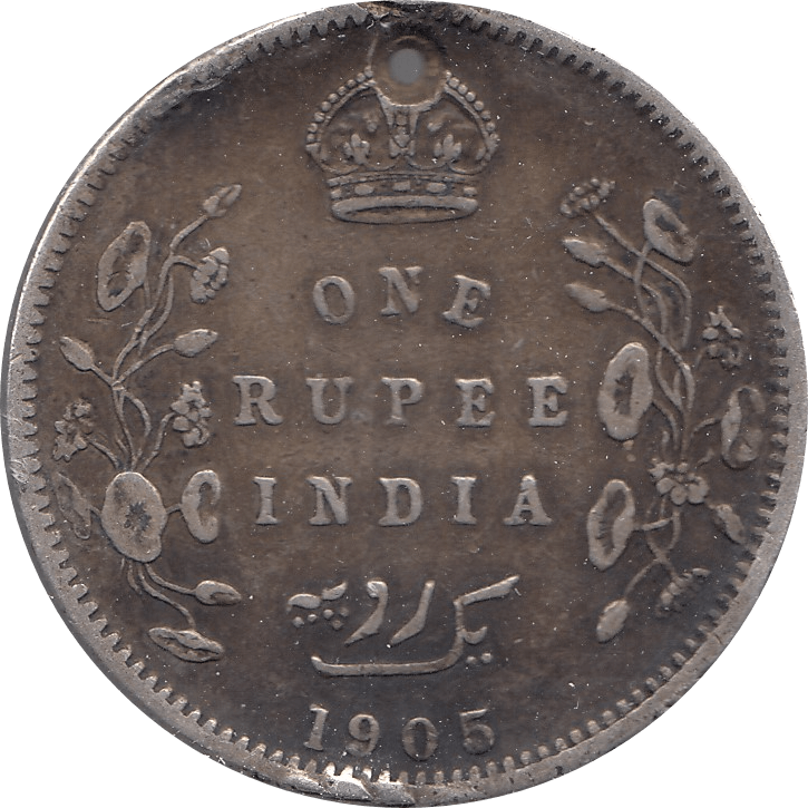 1905 SILVER 1 RUPEE HOLED INDIA - WORLD SILVER COINS - Cambridgeshire Coins
