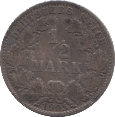 1905 SILVER HALF MARK GERMANY - SILVER WORLD COINS - Cambridgeshire Coins