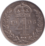 1906 FOURPENCE ( AUNC ) - Fourpence - Cambridgeshire Coins