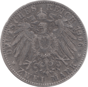 1906 GERMANY SILVER 2 MARKS - SILVER WORLD COINS - Cambridgeshire Coins