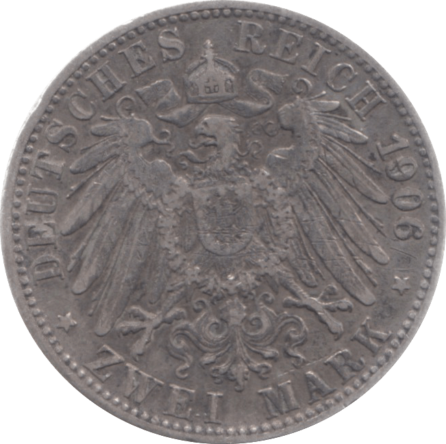 1906 GERMANY SILVER 2 MARKS - SILVER WORLD COINS - Cambridgeshire Coins