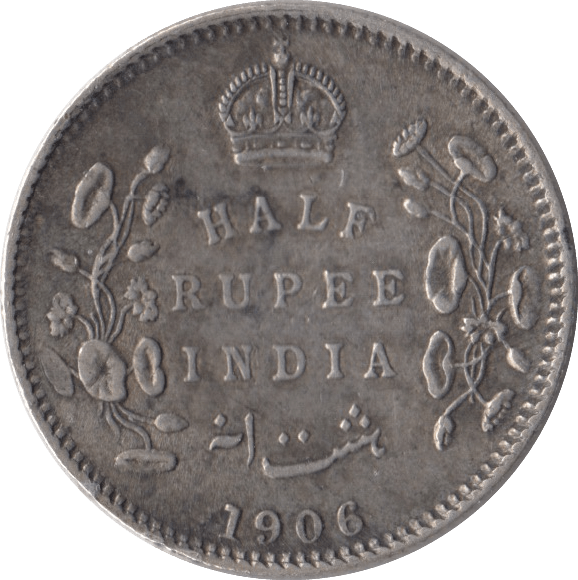 1906 INDIA SILVER 1/2 RUPEE - SILVER WORLD COINS - Cambridgeshire Coins