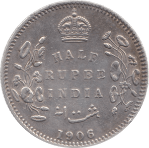 1906 INDIA SILVER 1/2 RUPEE - WORLD COINS - Cambridgeshire Coins