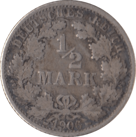 1906 SILVER 1/2 MARK GERMANY - SILVER WORLD COINS - Cambridgeshire Coins