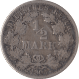 1906 SILVER 1/2 MARK GERMANY - SILVER WORLD COINS - Cambridgeshire Coins