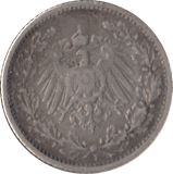 1906 SILVER 1/2 MARK GERMANY - SILVER WORLD COINS - Cambridgeshire Coins