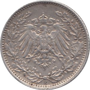 1906 SILVER 1/2 MARK MINT MARK F GERMANY REF H91 - WORLD SILVER COINS - Cambridgeshire Coins