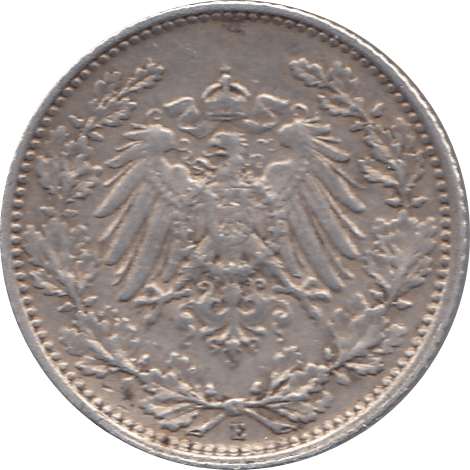 1906 SILVER 1/2 MARK MINT MARK F GERMANY REF H91 - WORLD SILVER COINS - Cambridgeshire Coins
