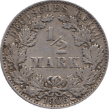 1906 SILVER 1/2 MARK MINT MARK F GERMANY REF H91 - WORLD SILVER COINS - Cambridgeshire Coins