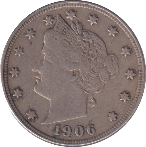 1906 SILVER 5 CENT USA - SILVER WORLD COINS - Cambridgeshire Coins