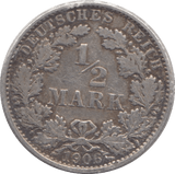 1906 SILVER GERMAN 1/2 MARK - SILVER WORLD COINS - Cambridgeshire Coins