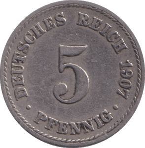 1907 5 PFENNIG GERMANY - WORLD COINS - Cambridgeshire Coins