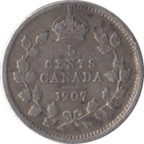 1907 CANADA SILVER 5 CENTS - SILVER WORLD COINS - Cambridgeshire Coins