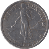 1907 FIFTY CENTAVOS PHILIPPINES - WORLD COINS - Cambridgeshire Coins