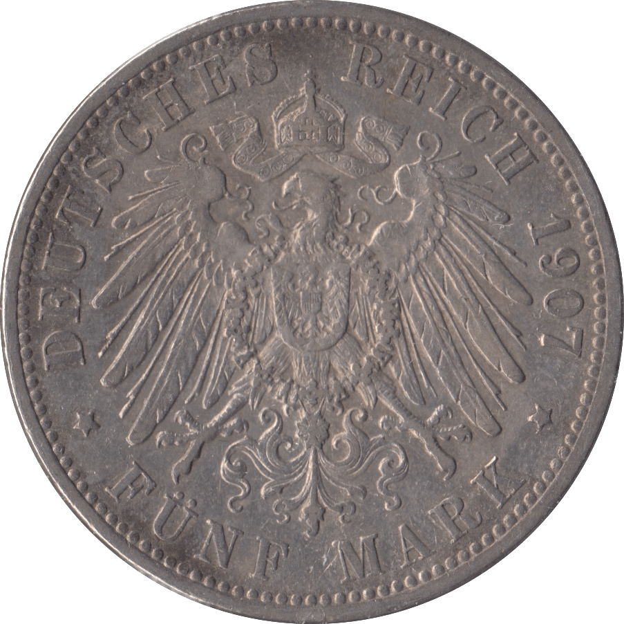 1907 GERMANY SILVER 5 MARK - SILVER WORLD COINS - Cambridgeshire Coins