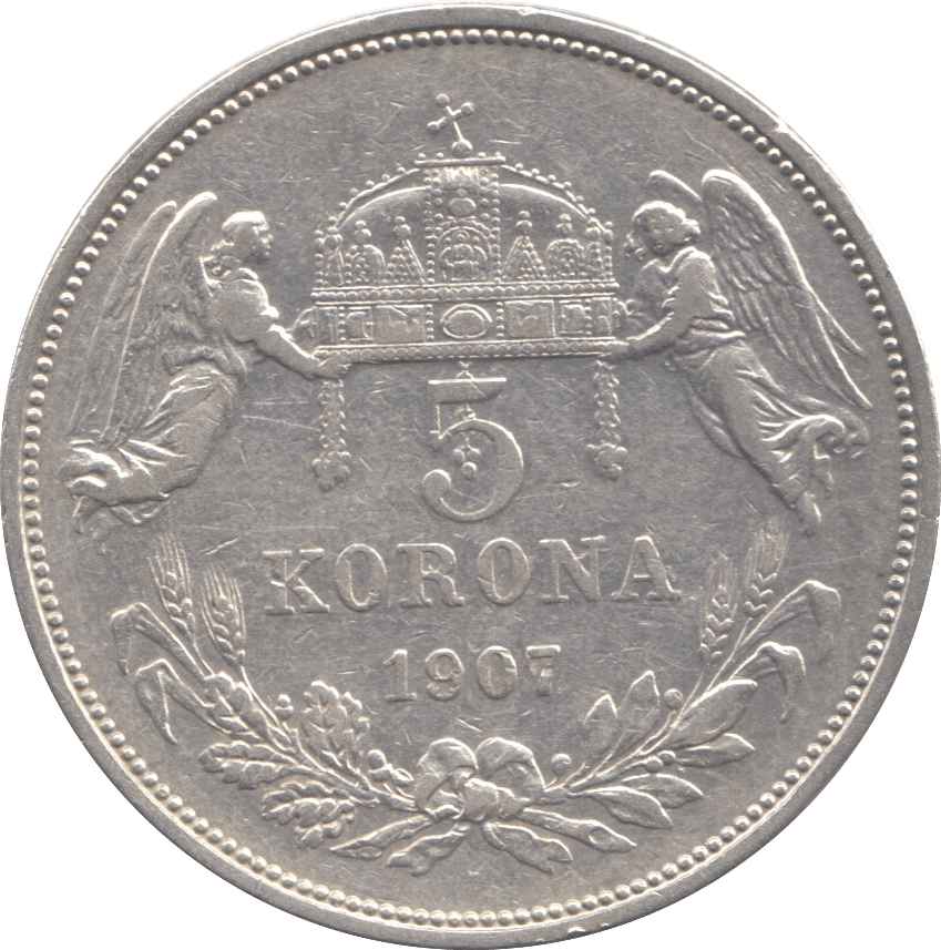 1907 HUNGARY SILVER 5 KORONA - SILVER WORLD COINS - Cambridgeshire Coins
