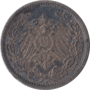 1907 SILVER 1/2 MARK GERMANY - SILVER WORLD COINS - Cambridgeshire Coins