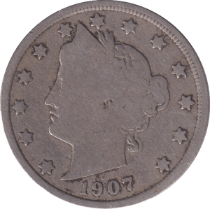 1907 SILVER 5 CENT USA - SILVER WORLD COINS - Cambridgeshire Coins