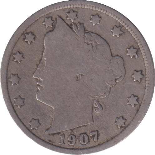 1907 SILVER 5 CENT USA - SILVER WORLD COINS - Cambridgeshire Coins