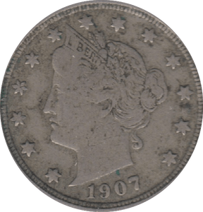 1907 SILVER 5 CENTS USA - SILVER WORLD COINS - Cambridgeshire Coins