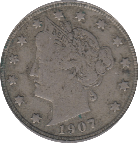 1907 SILVER 5 CENTS USA - SILVER WORLD COINS - Cambridgeshire Coins