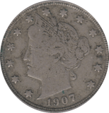 1907 SILVER 5 CENTS USA - SILVER WORLD COINS - Cambridgeshire Coins