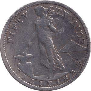 1907 SILVER 50 CENTAVOS PHILIPPINES - SILVER WORLD COINS - Cambridgeshire Coins