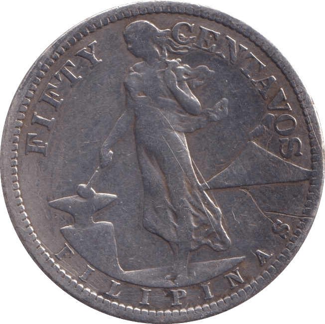 1907 SILVER 50 CENTAVOS PHILIPPINES - SILVER WORLD COINS - Cambridgeshire Coins