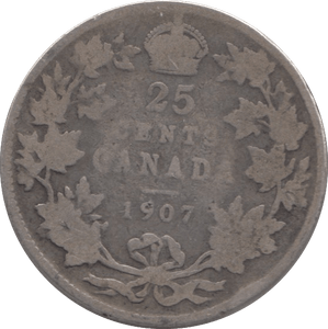 1907 SILVER CANADA 25 CENTS 1 - SILVER WORLD COINS - Cambridgeshire Coins