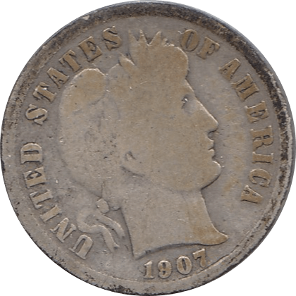 1907 SILVER DIME USA D - SILVER WORLD COINS - Cambridgeshire Coins