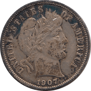 1907 SILVER DIME USA - SILVER WORLD COINS - Cambridgeshire Coins