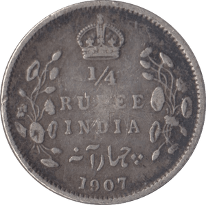 1907 SILVER INDIA 1/4 RUPEE - SILVER WORLD COINS - Cambridgeshire Coins