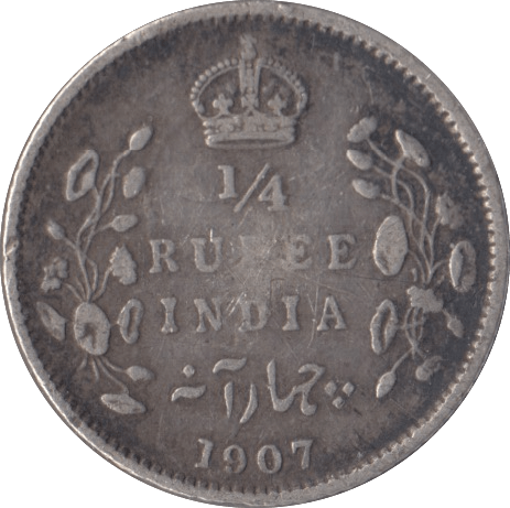 1907 SILVER INDIA 1/4 RUPEE - SILVER WORLD COINS - Cambridgeshire Coins