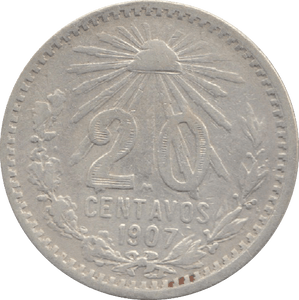 1907 SILVER MEXICO 20 CENTAVOS - SILVER WORLD COINS - Cambridgeshire Coins