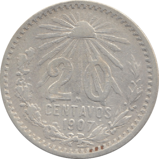 1907 SILVER MEXICO 20 CENTAVOS - SILVER WORLD COINS - Cambridgeshire Coins