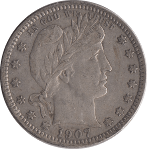 1907 SILVER QUARTER DOLLAR USA - SILVER WORLD COINS - Cambridgeshire Coins