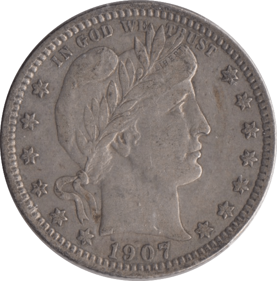 1907 SILVER QUARTER DOLLAR USA - SILVER WORLD COINS - Cambridgeshire Coins