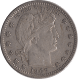 1907 SILVER QUARTER DOLLAR USA - SILVER WORLD COINS - Cambridgeshire Coins