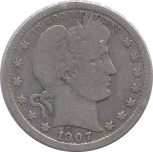 1907 SILVER QUARTER DOLLAR USA - SILVER WORLD COINS - Cambridgeshire Coins
