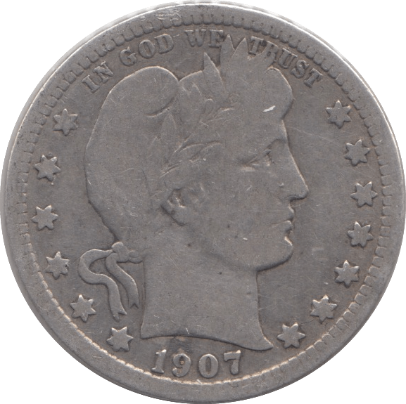 1907 SILVER QUARTER DOLLAR USA - SILVER WORLD COINS - Cambridgeshire Coins