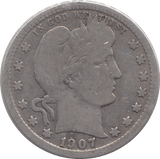 1907 SILVER QUARTER DOLLAR USA - SILVER WORLD COINS - Cambridgeshire Coins