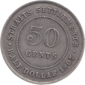 1907 STRAIT SETTLEMENTS HALF DOLLAR - WORLD COINS - Cambridgeshire Coins