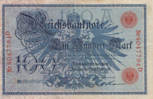 1908 100 MARKS INFLATION ISSUE BANKNOTE GERMANY REF 1101 - World Banknotes - Cambridgeshire Coins