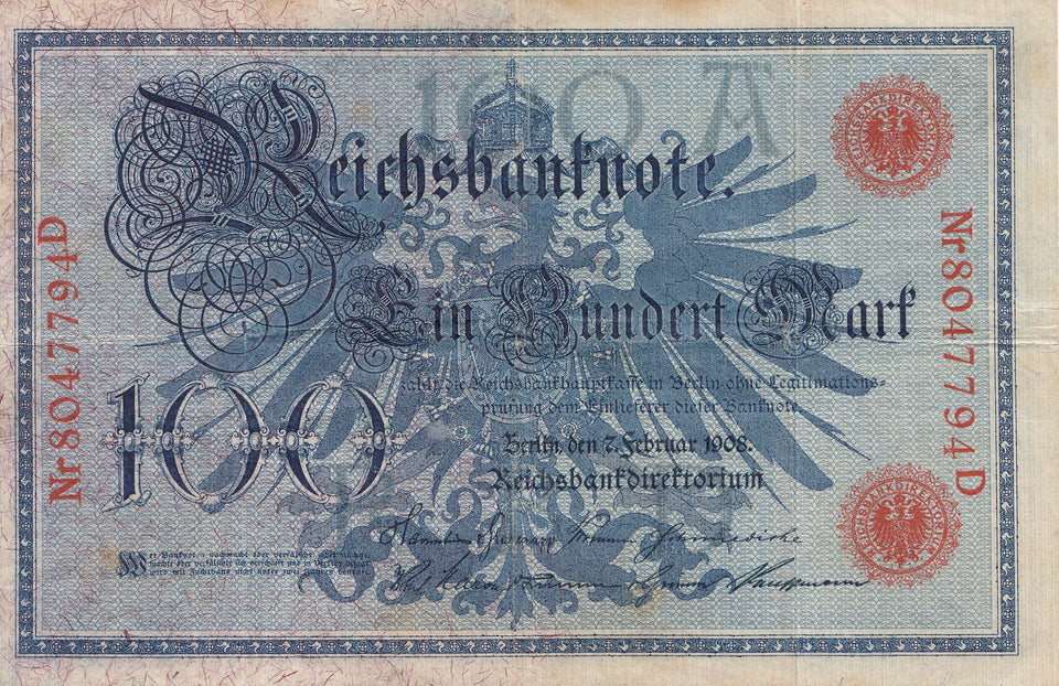 1908 100 MARKS INFLATION ISSUE BANKNOTE GERMANY REF 1101 - World Banknotes - Cambridgeshire Coins