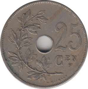 1908 BELGIUM 25 CENT - WORLD COINS - Cambridgeshire Coins