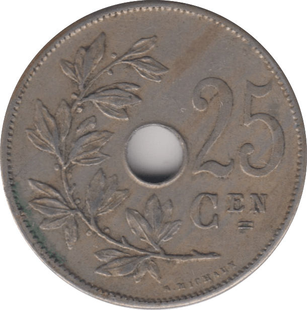 1908 BELGIUM 25 CENT - WORLD COINS - Cambridgeshire Coins